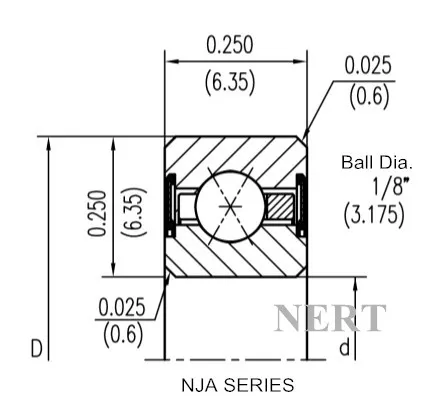 NJA(Φ6.35mm)薄壁密封四點(diǎn)接觸球軸承剖面